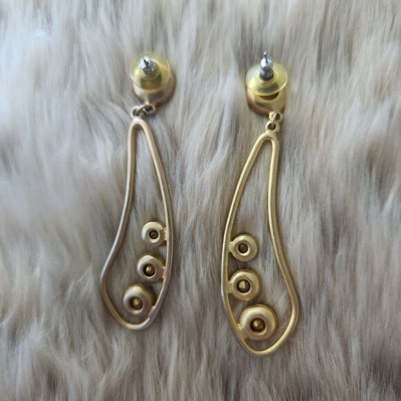 Vintage Gold Elegant Triple Rhinestone Dangle Earrings Post Back - Picture 3 of 3